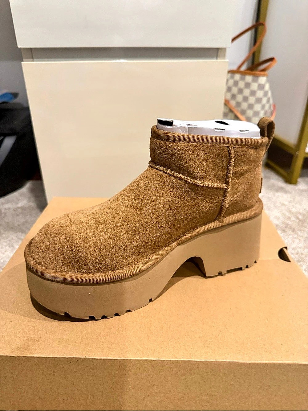 UGG Classic Ultra Mini New Heights Platform Ankle Boots Brown US 6 Brand New